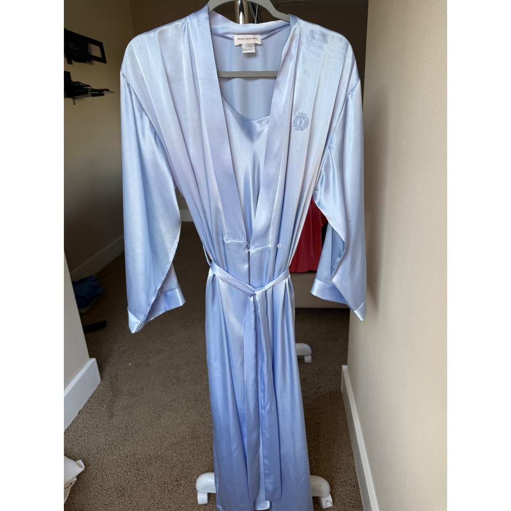 Jones New York Robe & Nightgown Blue Satin Long Maxi Size S